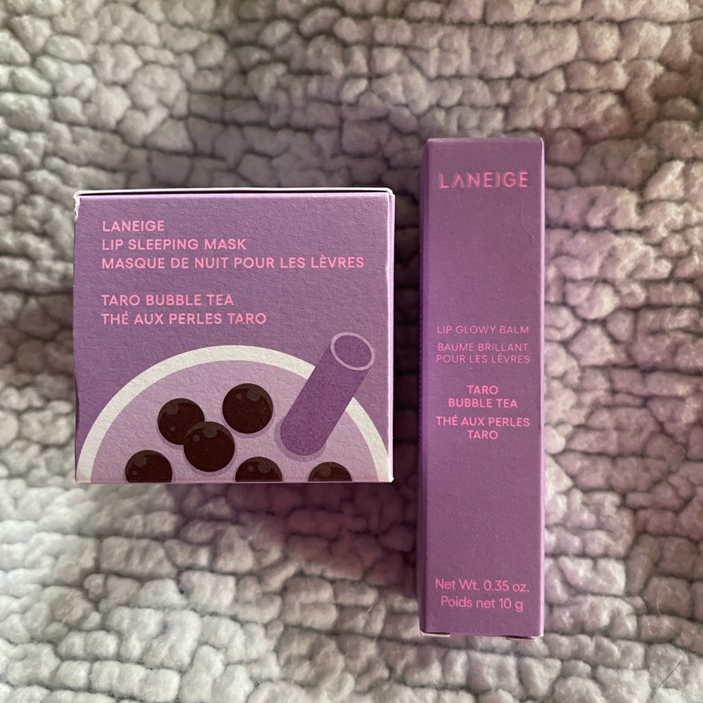 NEW LANEIGE Taro Bubble Tea Lip Care Set - Lip Sleeping Mask AND Lip Glowy Balm